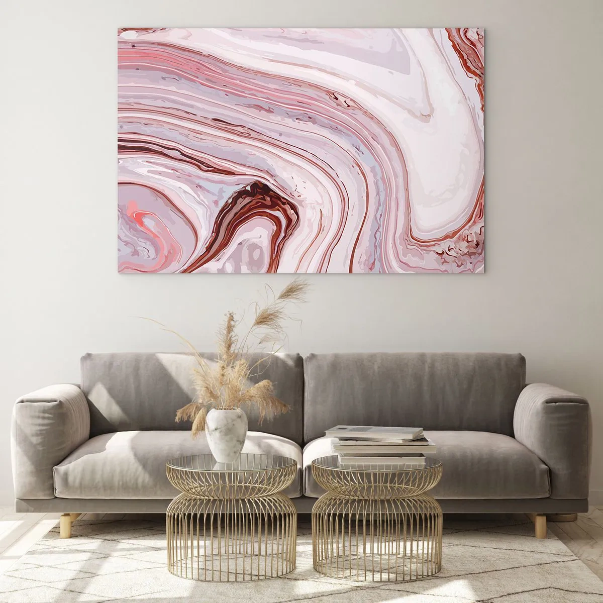 Impression sur verre - Image sur verre - Motif marbré dans les tons de rose et de marron - 100x70cm - Tout droit, puis tout en bas - Décoration murale moderne pour le salon et la chambre ARTTOR