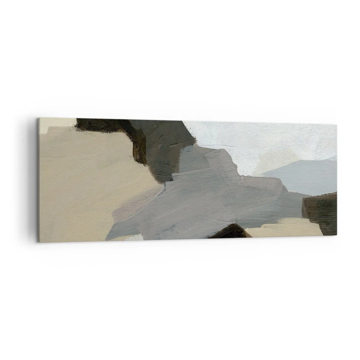 Impression sur toile - Image sur toile - Formes abstraites dans les tons beige, marron et gris - 140x50cm - Abstraction : le carrefour du gris - Décoration murale moderne pour le salon et la chambre ARTTOR