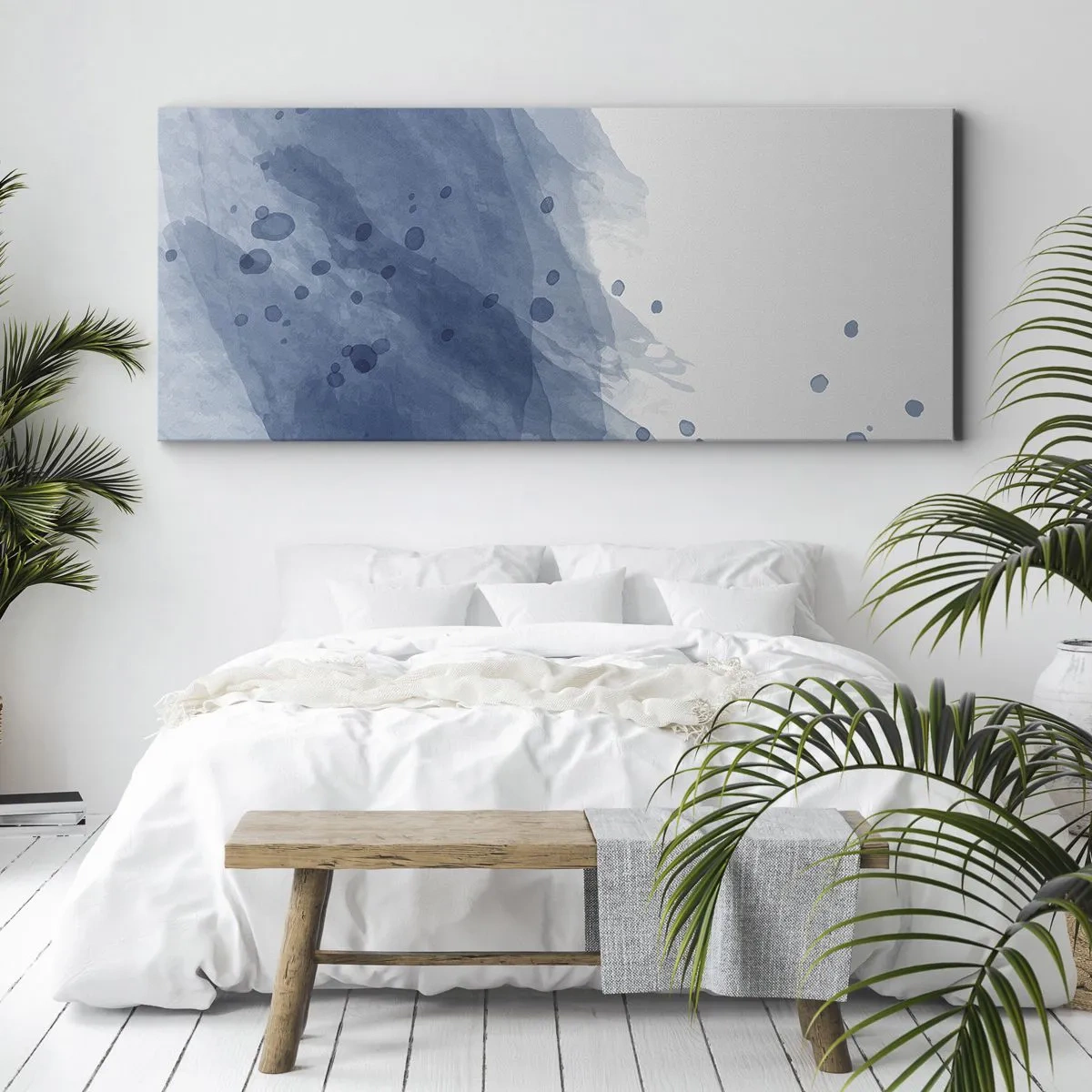 Impression sur toile - Image sur toile - Taches et stries abstraites dans des tons de bleu - 160x50cm - Tulle bleu - Décoration murale moderne pour le salon et la chambre ARTTOR