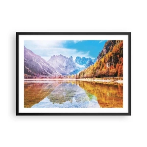 Affiche dans un cadre noir - Poster - Paysage de montagne d'automne avec un lac - 70x50cm - C'est déjà le printemps à la montagne - Décoration murale moderne pour le salon et la chambre ARTTOR