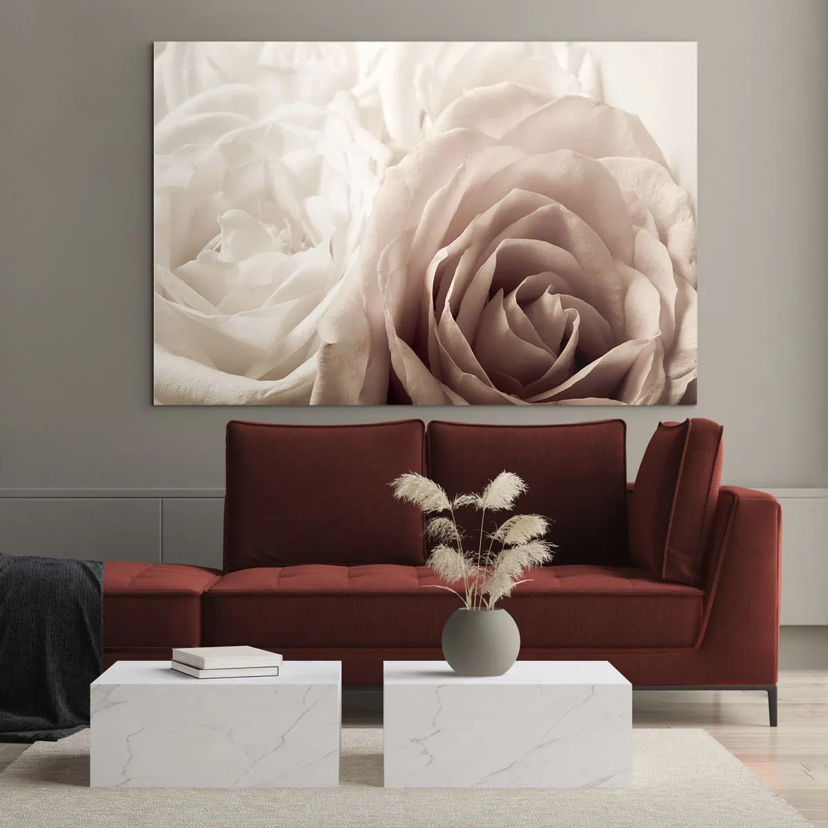 Impression sur verre - Image sur verre - De délicates roses légères dans un gros plan romantique - 100x70cm - Au coeur d'ue la rose - Décoration murale moderne pour le salon et la chambre ARTTOR