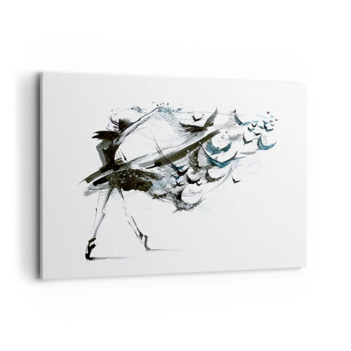Impression sur toile - Image sur toile - Une danseuse avec une robe dynamique en forme d'oiseaux - 120x80cm - La magie de la musique vous libère des envoûtements - Décoration murale moderne pour le salon et la chambre ARTTOR