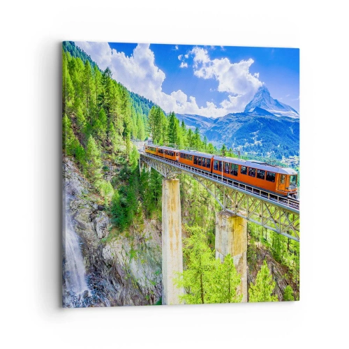 Impression sur toile - Image sur toile - Train dans les Alpes - 70x70 cm