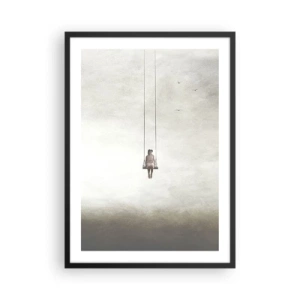 Affiche dans un cadre noir - Poster - Une figure sur une balançoire suspendue dans l'espace - 50x70cm - Enfant en nous - Décoration murale moderne pour le salon et la chambre ARTTOR