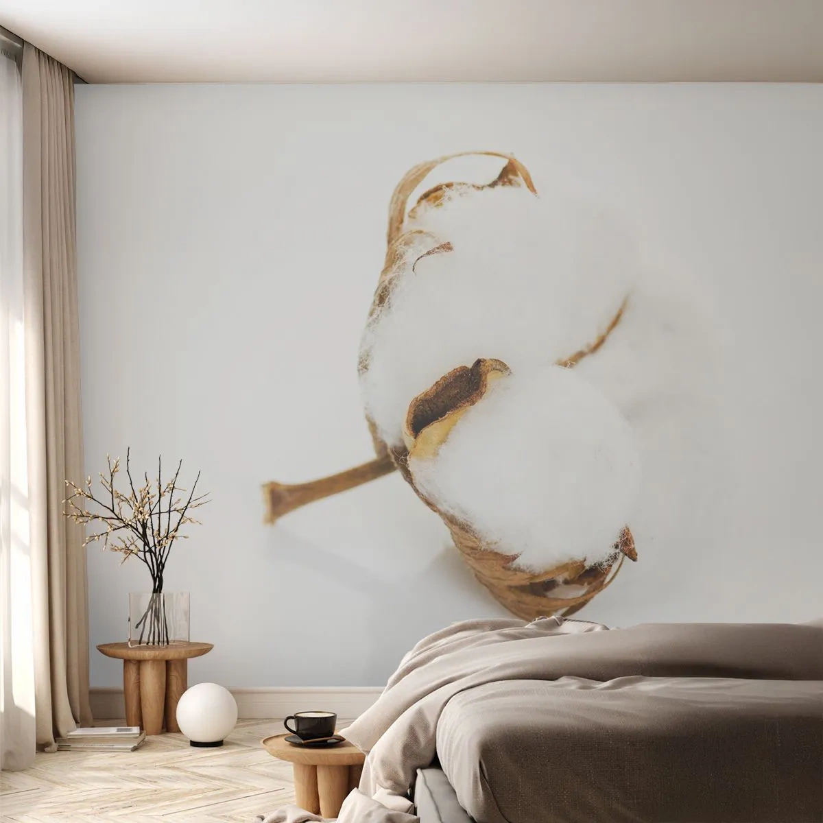 Papier Peint Photo Premium Canvas - Doux par nature - Coton, Minimaliste, Fleur - 250x175 cm