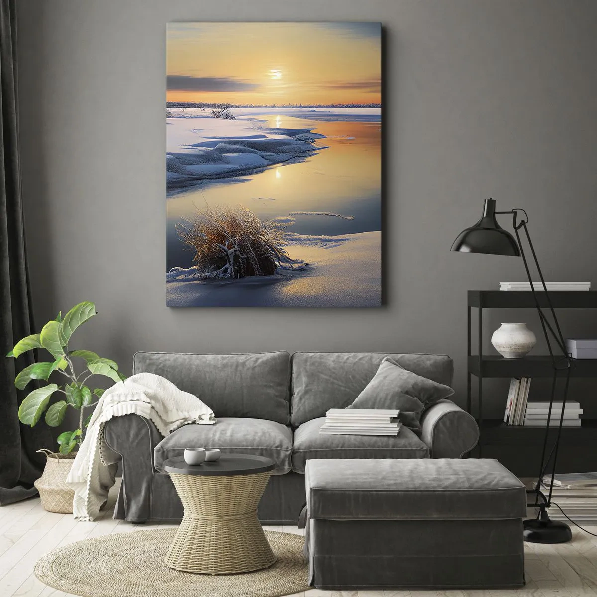 Impression sur toile - Image sur toile - Coucher de soleil d'hiver - 65x120 cm