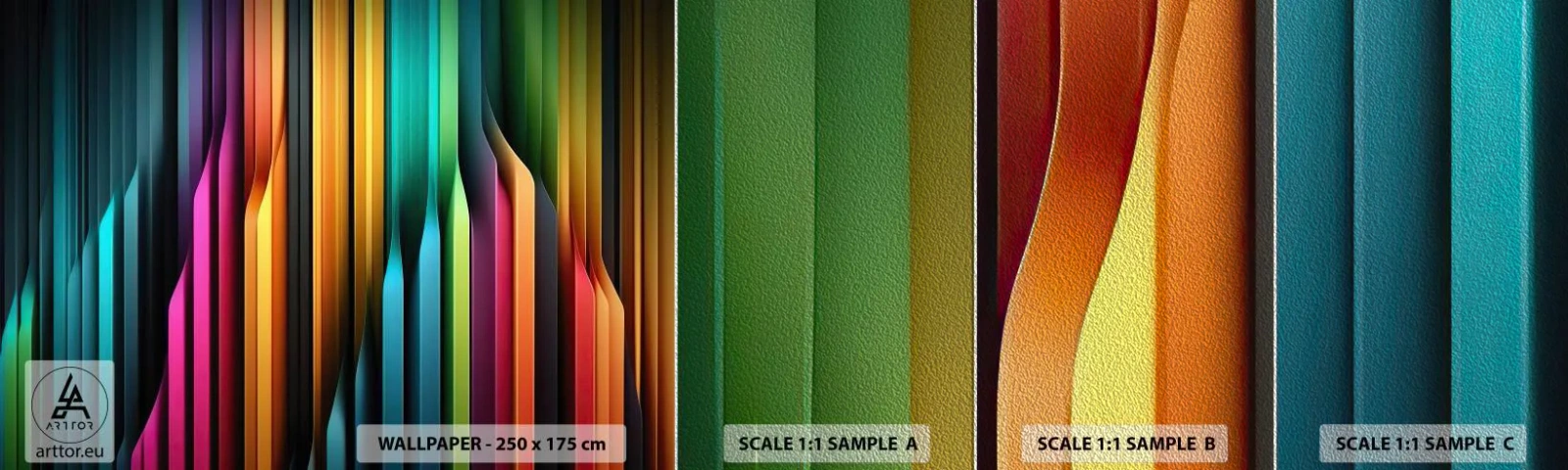 Échantillon de Papier Peint Premium Sand - Un organe de lumière - Coloré, Lignes, Abstraction - 100x30 cm