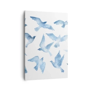 Impression sur toile - Image sur toile - Une aquarelle subtile représentant des oiseaux en vol - 70x100cm - Oiseaux bleus - Décoration murale moderne pour le salon et la chambre ARTTOR