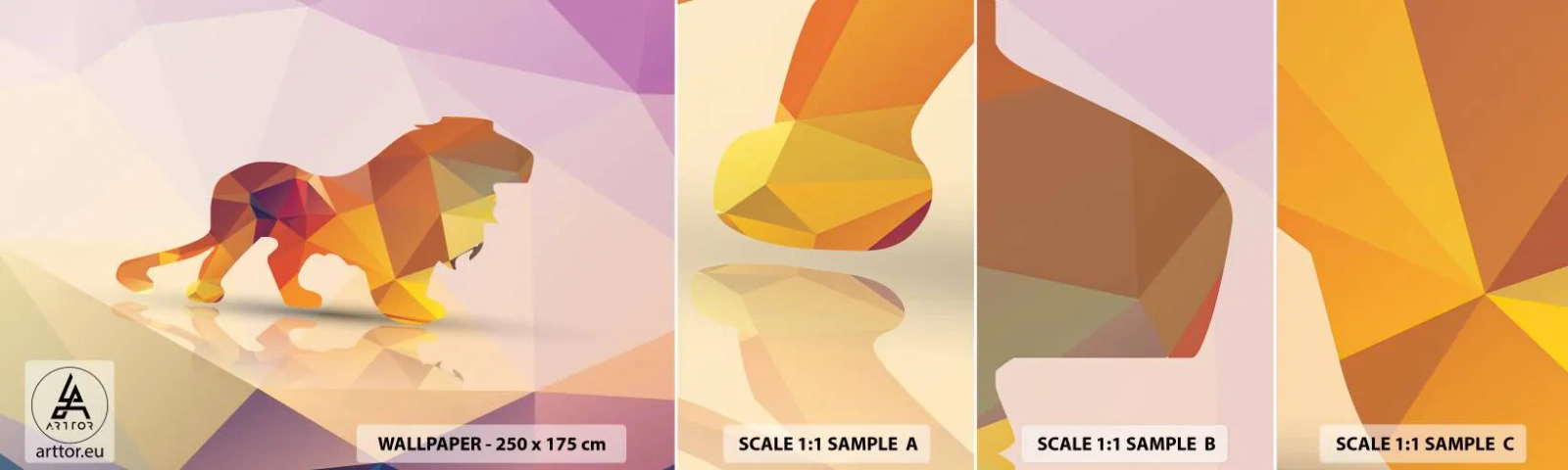 Échantillon De Papier Peint Standard Eco - Le roi du diamant - Animaux, Lion, Figure géométrique - 100x30 cm