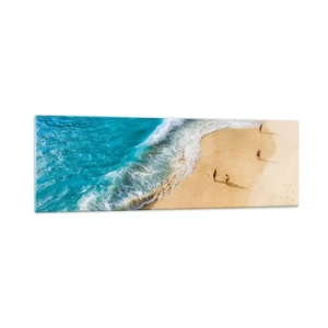 Impression sur verre - Image sur verre - Une plage avec de l'eau turquoise et des gens qui se promènent - 160x50cm - Et ensuite le soleil, la plage… - Décoration murale moderne pour le salon et la chambre ARTTOR