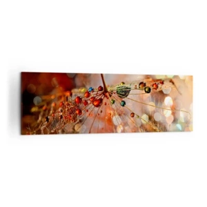 Impression sur toile - Image sur toile - Macrophotographie d'une goutte d'eau sur une plante délicate - 160x50cm - Enfilé sur un fil d'araignée - Décoration murale moderne pour le salon et la chambre ARTTOR