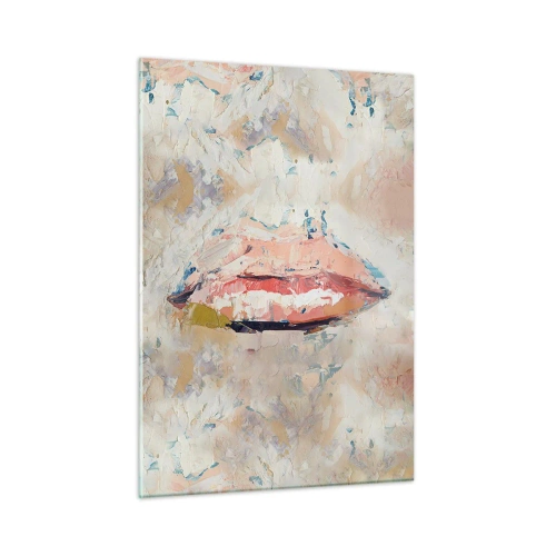 Impression sur verre - Image sur verre - Image abstraite de lèvres dans une technique de peinture expressive - 50x70cm - Éveil la pensée - Décoration murale moderne pour le salon et la chambre ARTTOR