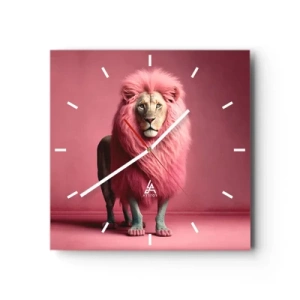 Horloge murale - Pendule murale - Un lion rendu artistiquement avec une crinière rose sur un fond rose - 30x30cm - Et tu n'as plus peur - Décoration murale moderne pour le salon et la chambre ARTTOR