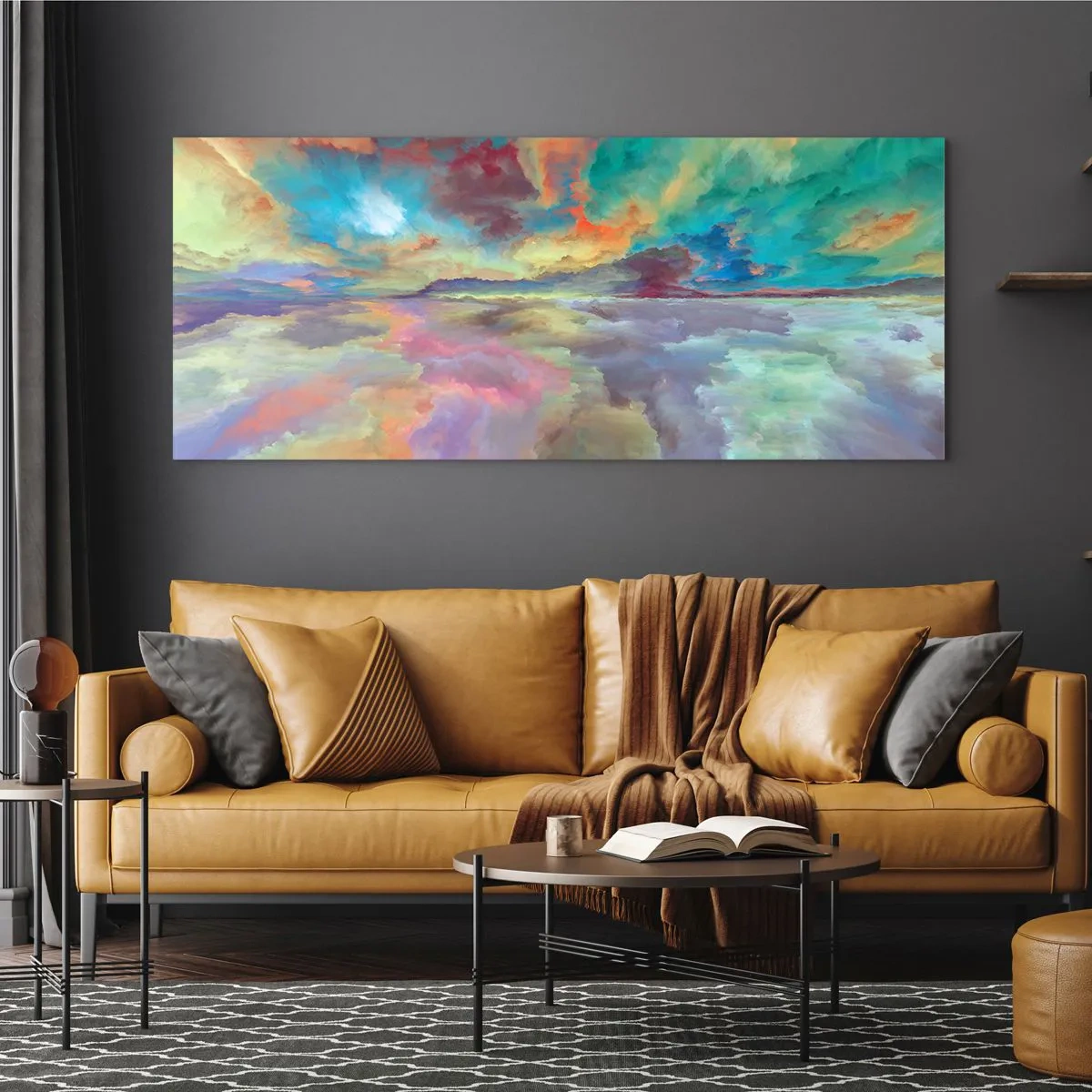 Impression sur verre - Image sur verre - Paysage de nuages colorés dans un style abstrait - 160x50cm - Deux paradis - Décoration murale moderne pour le salon et la chambre ARTTOR