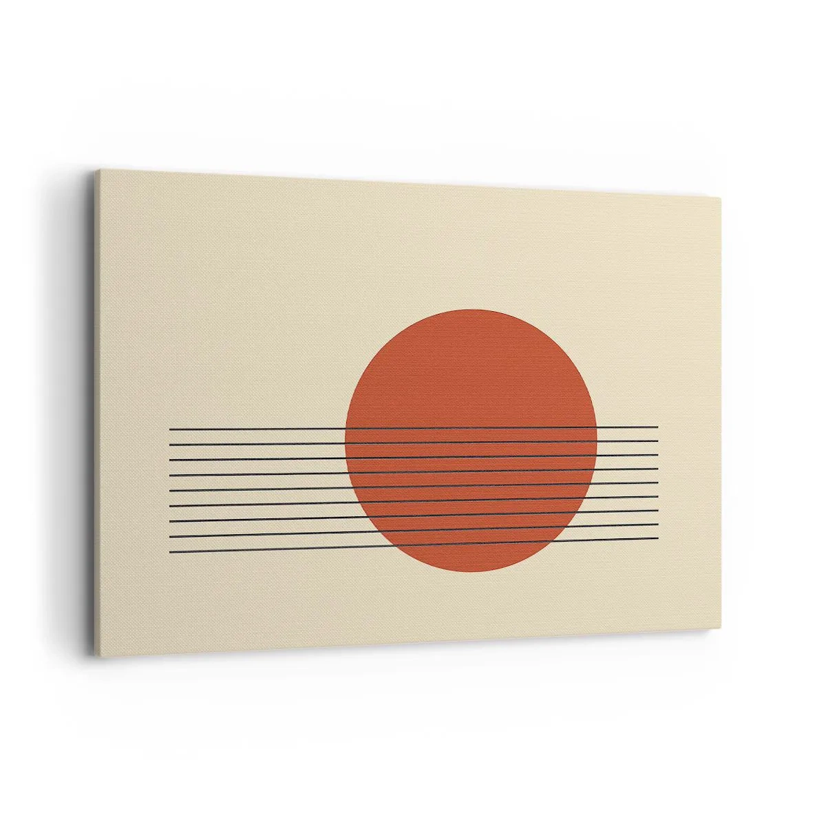 Impression sur toile - Image sur toile - Cercle rouge abstrait avec des lignes sur fond beige. - 100x70cm - Aux alentours et plus loin - Décoration murale moderne pour le salon et la chambre ARTTOR