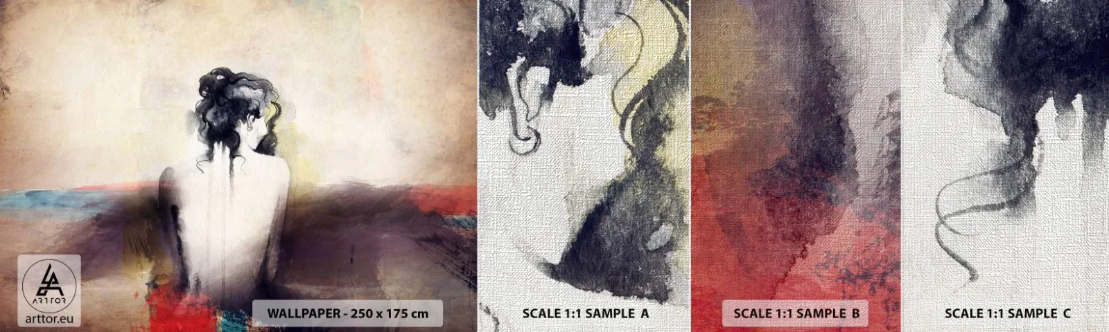 Échantillon de Papier Peint Premium Canvas - Lignes lisses, formes ovales - Femme, Corps, Morceau - 100x30 cm