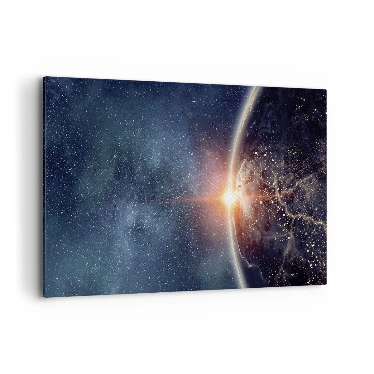 Impression sur toile - Image sur toile - La Terre vue de l'espace avec le soleil levant - 120x80cm - Dans une nouvelle perspective - Décoration murale moderne pour le salon et la chambre ARTTOR