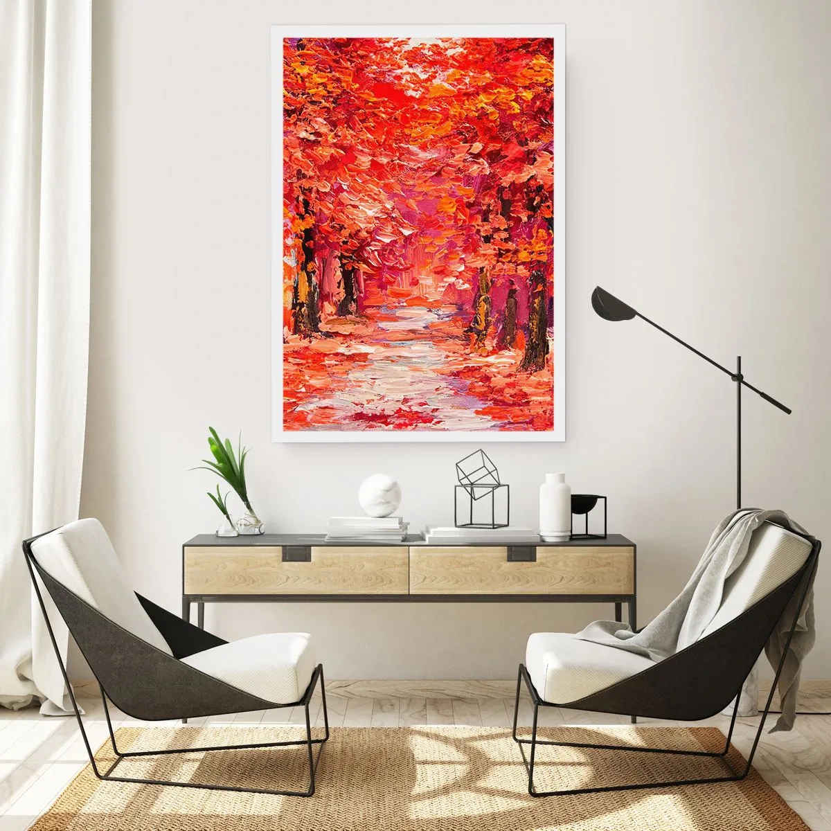 Affiche - Poster - Une allée d'automne pittoresque aux tons rouges - 50x70cm - Impression d'automne - Décoration murale moderne pour le salon et la chambre ARTTOR