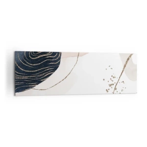 Impression sur toile - Image sur toile - Formes abstraites dans des tons beige et bleu marine avec des détails dorés - 160x50cm - Tout coule - Décoration murale moderne pour le salon et la chambre ARTTOR