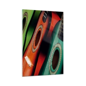 Impression sur verre - Image sur verre - Guitares colorées de différentes nuances disposées en rangée - 70x100cm - La guitare a plusieurs couleurs - Décoration murale moderne pour le salon et la chambre ARTTOR