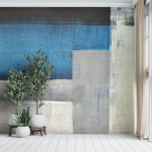 Papier Peint Photo Premium Canvas - Une composition poétique de gris et de bleu - Abstraction, Morceau, Peinture - 250x175 cm