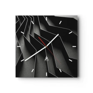 Horloge murale - Pendule murale - Abstraction en noir et blanc avec des structures géométriques - 30x30cm - Ordre spatial - Décoration murale moderne pour le salon et la chambre ARTTOR