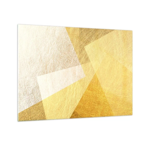 Impression sur verre - Image sur verre - Formes géométriques dorées avec une texture métallique et légère - 70x50cm - Météo géométrique - Décoration murale moderne pour le salon et la chambre ARTTOR