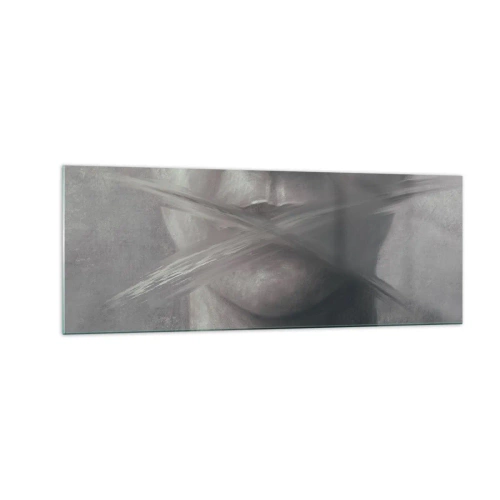 Impression sur verre - Image sur verre - Un portrait symbolique aux lèvres floues dans des tons gris. - 140x50cm - Sans mot - Décoration murale moderne pour le salon et la chambre ARTTOR