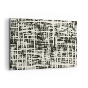 Impression sur toile - Image sur toile - Un motif géométrique ressemblant à une grille sur un fond clair - 100x70cm - Composition tissée - Décoration murale moderne pour le salon et la chambre ARTTOR