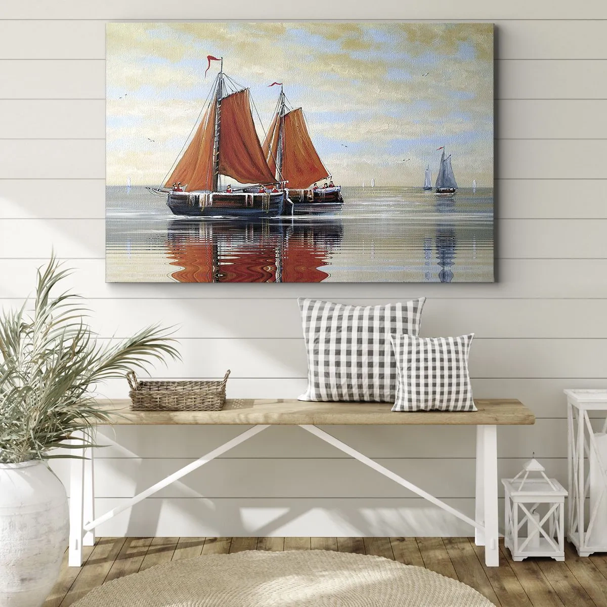 Impression sur toile - Image sur toile - Voiliers à deux mâts en eau calme - 70x50cm - He, navigue, marin - Décoration murale moderne pour le salon et la chambre ARTTOR