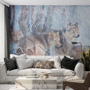 Papier Peint Photo Standard Eco - Attention! Ca arrive ... - Animaux, loups, Forêt - 400x280 cm