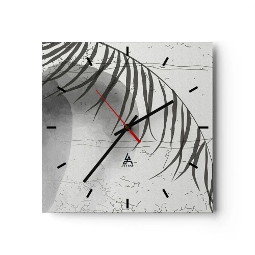 Horloge murale - Pendule murale - Un délicat motif de feuille de palmier sur un fond clair dans un style scandinave. - 30x30cm - L'exotisme subtil de la nature - Décoration murale moderne pour le salon et la chambre ARTTOR