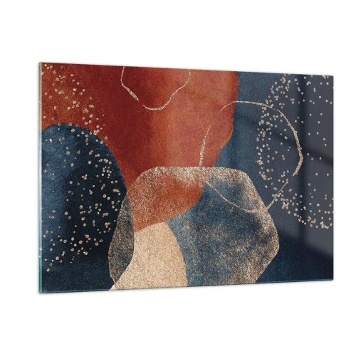 Impression sur verre - Image sur verre - Formes abstraites dans des tons bleu marine et cuivre - 120x80cm - La légèreté de l'être - Décoration murale moderne pour le salon et la chambre ARTTOR