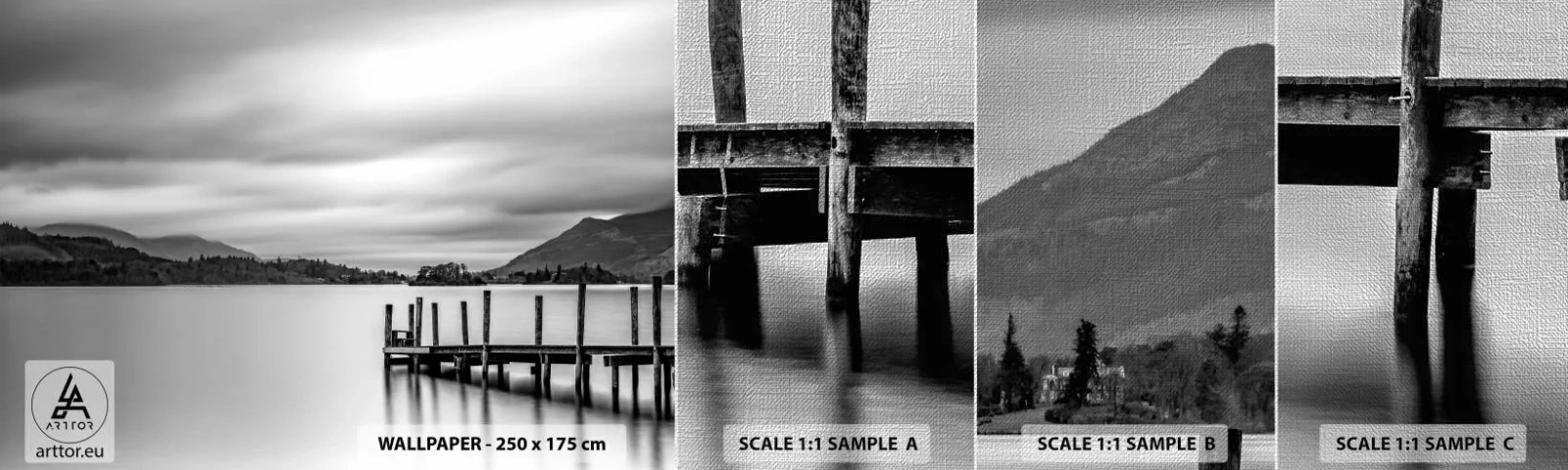 Échantillon de Papier Peint Premium Canvas - Douceur et force - Paysage, Lac, Pont de bois - 100x30 cm