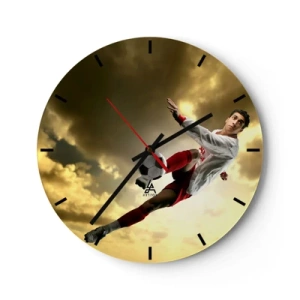Horloge murale - Pendule murale - Un joueur de football en action dynamique contre un ciel doré - 30x30cm - Le paradis du football - Décoration murale moderne pour le salon, la cuisine et la chambre ARTTOR