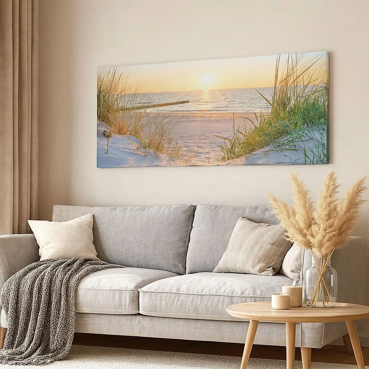 Impression sur toile - Image sur toile - Le bruit de la mer, le chant des oiseaux, une plage sauvage parmi les herbes… - 100x40 cm