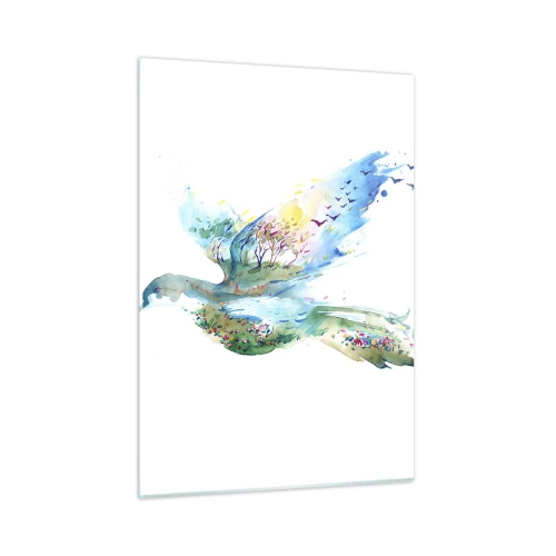 Impression sur verre - Image sur verre - Silhouette aquarelle d'un oiseau avec un paysage en arrière-plan - 50x70cm - Sur les ailes de la nature - Décoration murale moderne pour le salon et la chambre ARTTOR