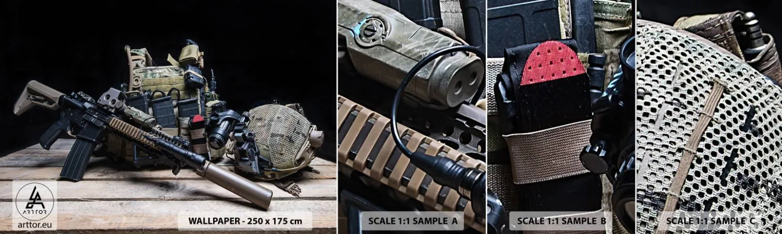 Échantillon de Papier Peint Autocollant Deluxe Sticker - Se reposer! - Militaire, Fusil, Arme - 100x30 cm