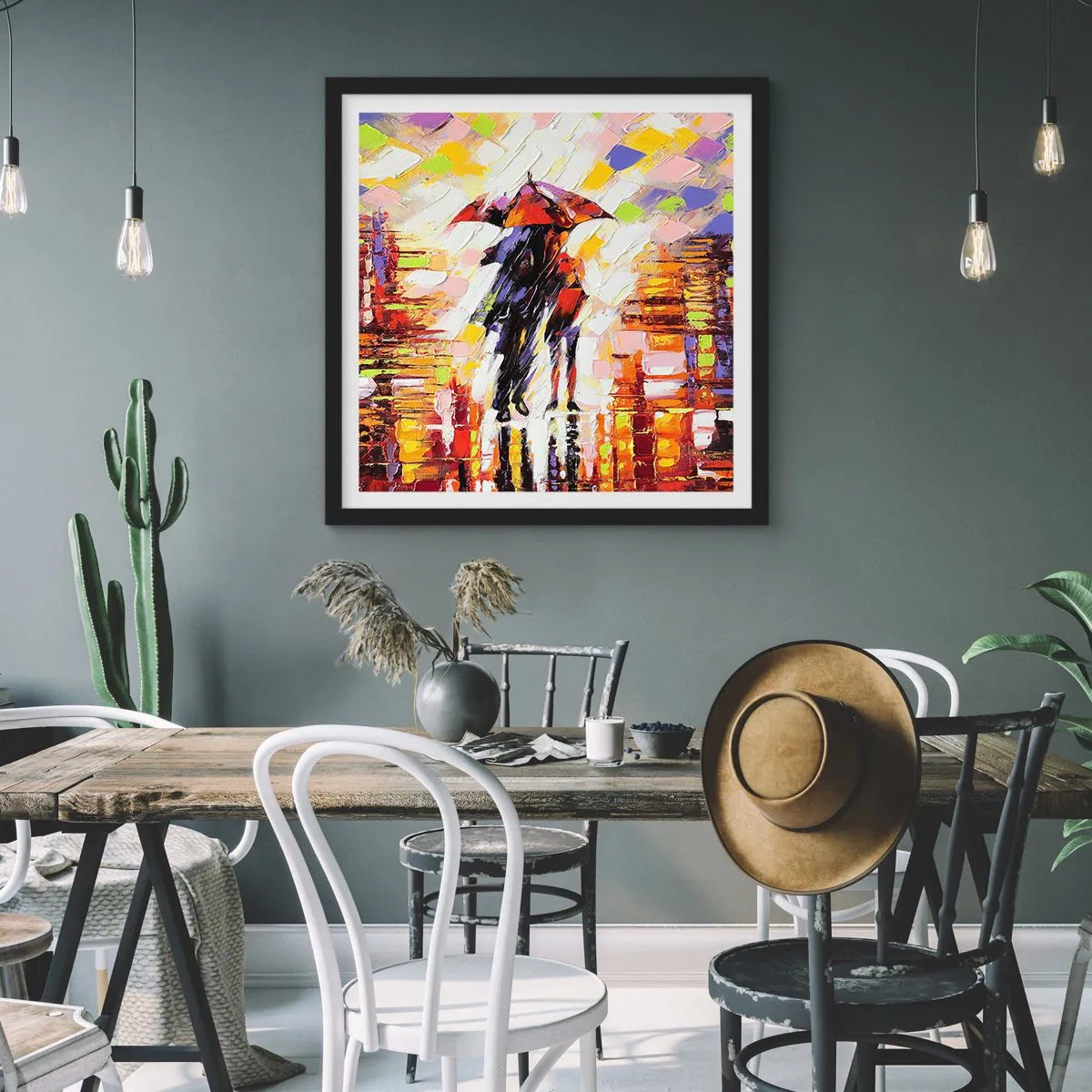 Affiche dans un cadre noir - Poster - Ensemble à travers la nuit et la pluie - 30x30 cm