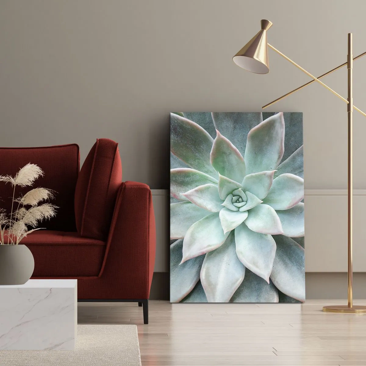 Impression sur toile - Image sur toile - Gros plan d'une succulente verte - 80x120cm - Le coeur du désert - Décoration murale moderne pour le salon et la chambre ARTTOR