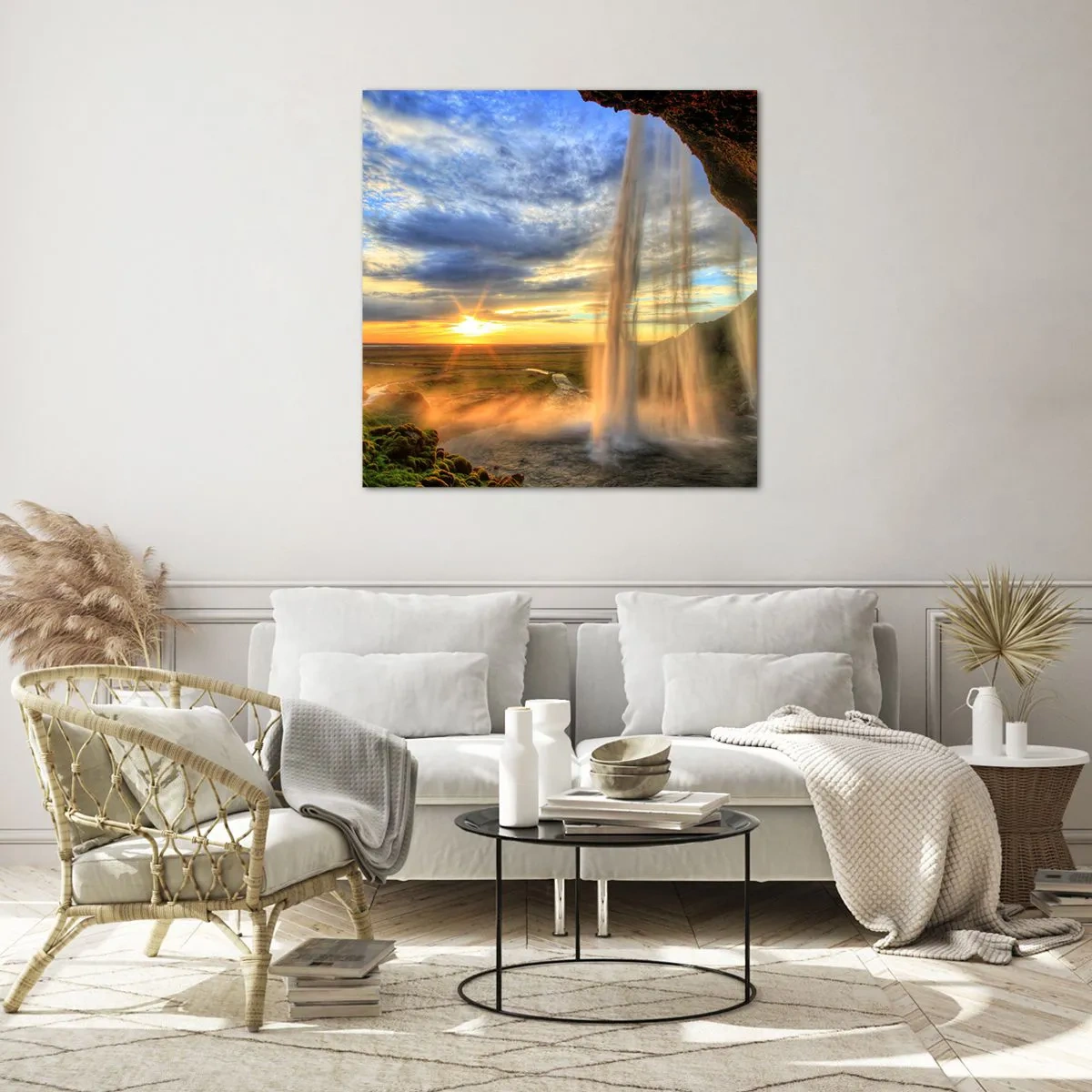 Impression sur verre - Image sur verre - Le monde derrière un voile de gouttes - 40x40 cm