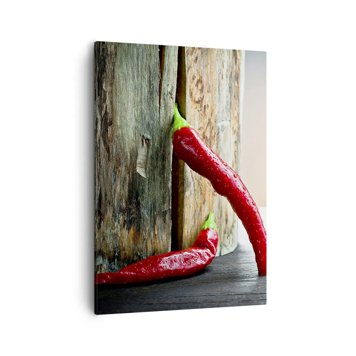 Impression sur toile - Image sur toile - Deux piments rouges sur un fond en bois avec un accent rustique - 50x70cm - Red hot chili peppers - Décoration murale moderne pour le salon et la chambre ARTTOR