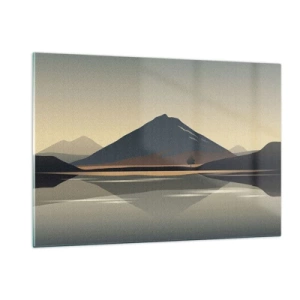 Impression sur verre - Image sur verre - Montagnes et lac aux tons chauds avec un effet réfléchissant - 120x80cm - Reflet de miroir - Décoration murale moderne pour le salon et la chambre ARTTOR