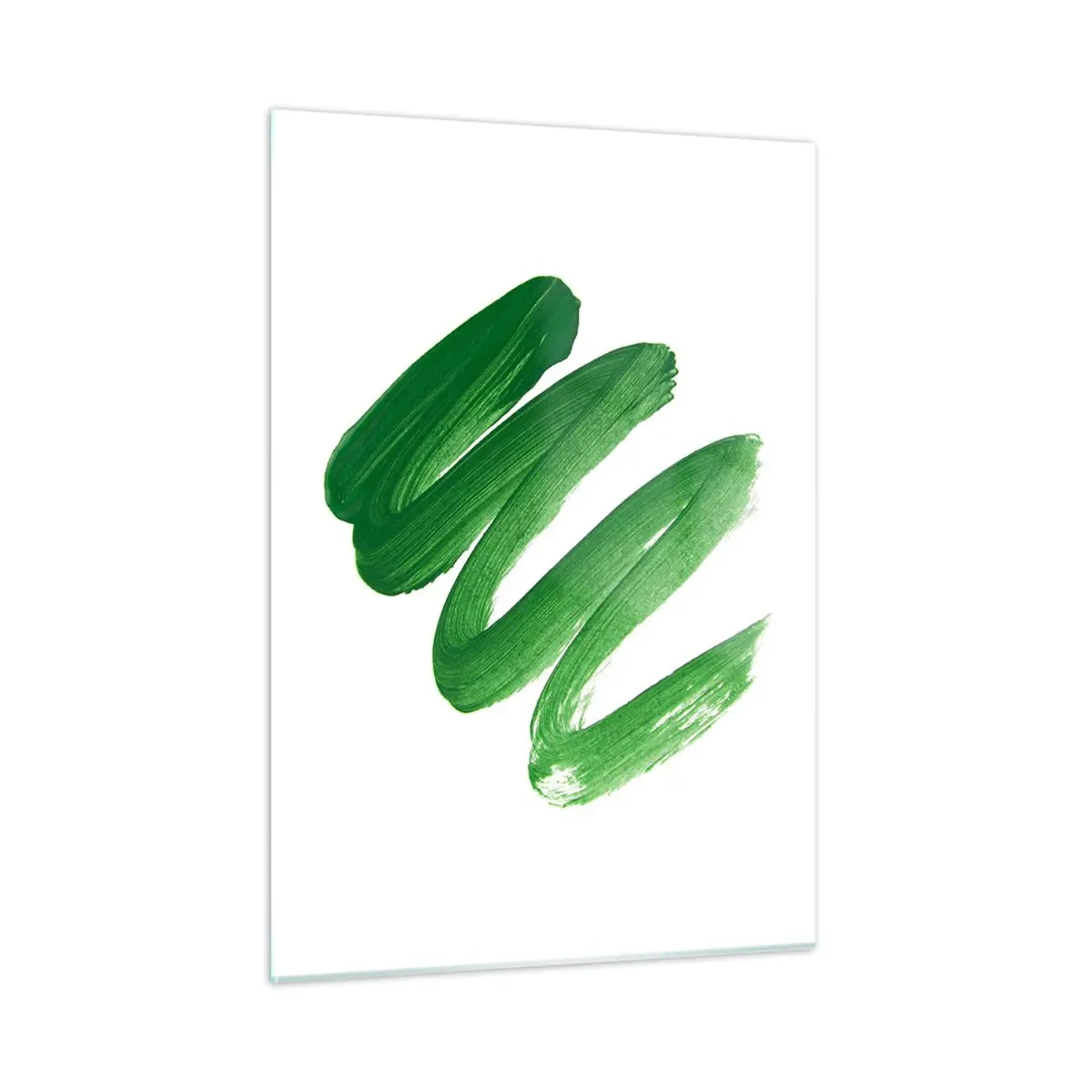 Impression sur verre - Image sur verre - Coup de pinceau vert dynamique sur fond blanc - 50x70cm - Blague verte - Décoration murale moderne pour le salon et la chambre ARTTOR