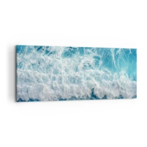 Impression sur toile - Image sur toile - Vagues océaniques dynamiques dans des tons de bleu - 120x50cm - Joyeusement et en sautant - Décoration murale moderne pour le salon et la chambre ARTTOR