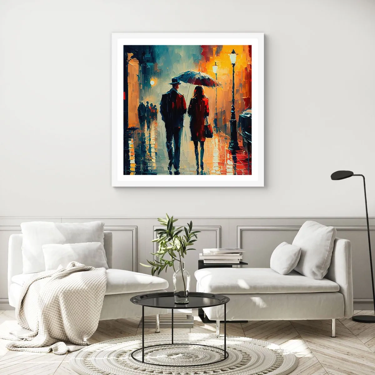 Affiche dans un cadre blanc - Poster - Histoire d'amour urbaine - 60x60 cm