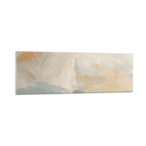 Impression sur verre - Image sur verre - Traits abstraits délicats dans des tons de blanc et d'or - 160x50cm - Abstraction – le pays de la douceur - Décoration murale moderne pour le salon et la chambre ARTTOR