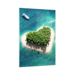 Impression sur verre - Image sur verre - Une île romantique en forme de cœur dans une mer turquoise - 80x120cm - J'aime l'été - Décoration murale moderne pour le salon et la chambre ARTTOR