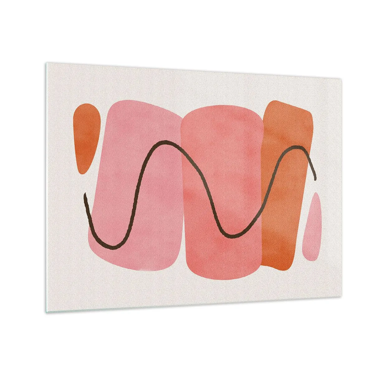 Impression sur verre - Image sur verre - Formes abstraites en rose et orange avec une ligne noire - 70x50cm - mouvement doux des formes - Décoration murale moderne pour le salon et la chambre ARTTOR