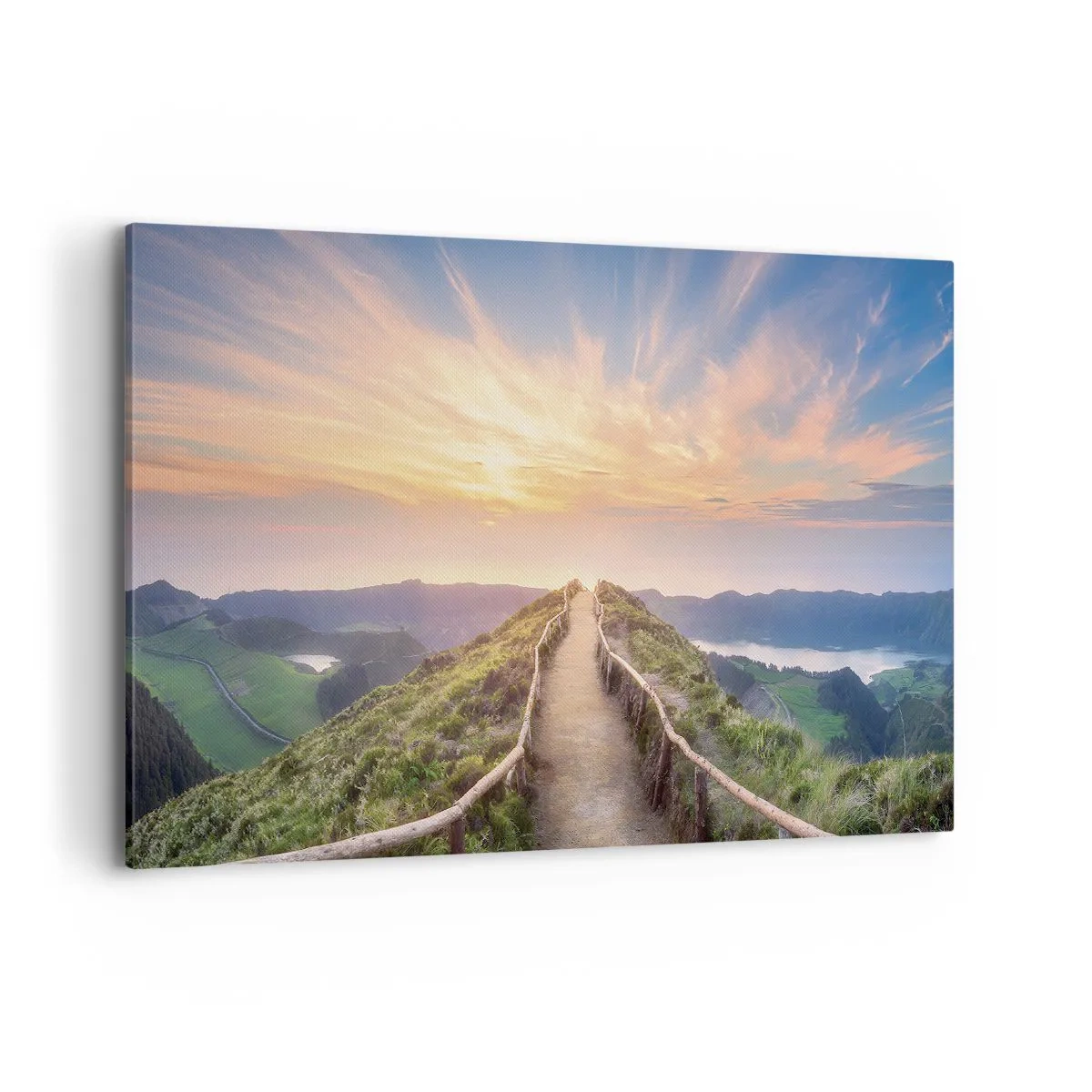 Impression sur toile - Image sur toile - Un sentier pittoresque sur une colline avec vue sur le coucher de soleil - 100x70cm - Proche du ciel - Décoration murale moderne pour le salon et la chambre ARTTOR